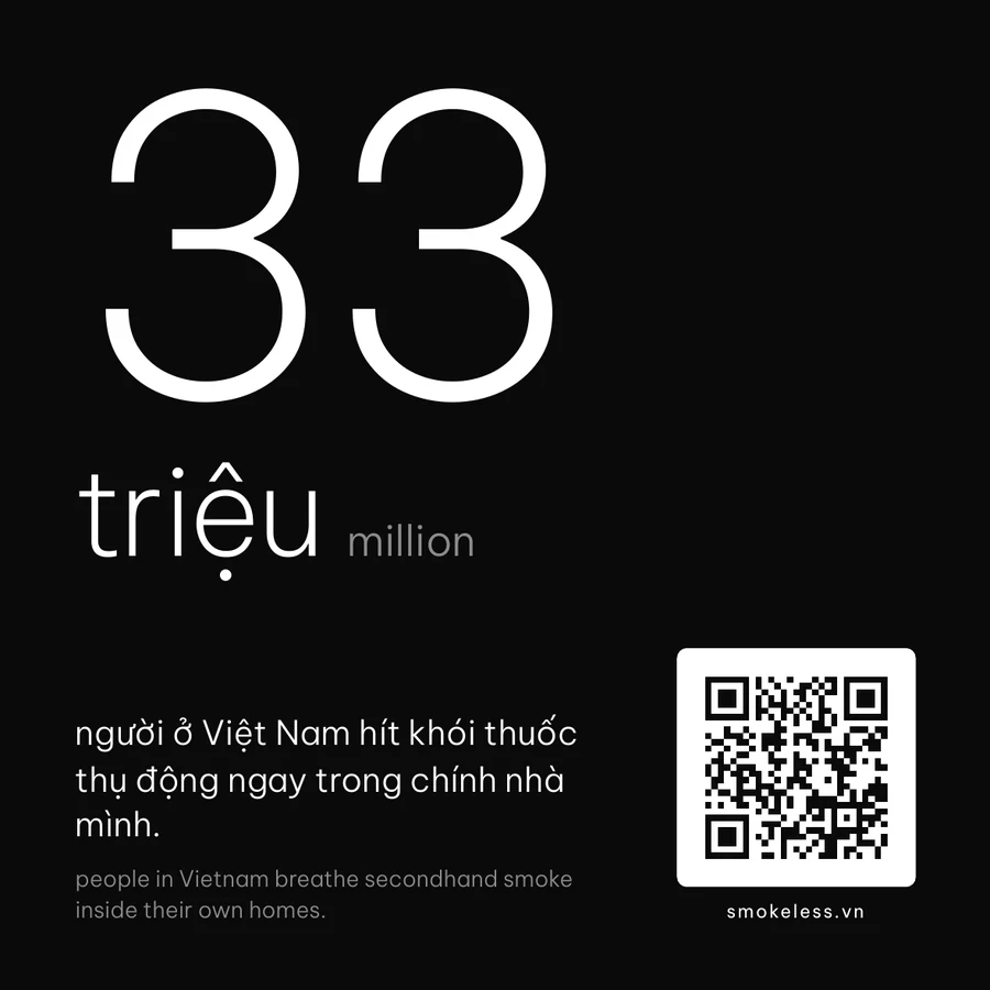 Nhãn dán vuông nền đen với con số 33 triệu và dòng chữ Bạn hút. Họ hít.